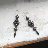 Black Pearl and Oxidized Silver Arrowhead Earrings by Estyn Hulbert