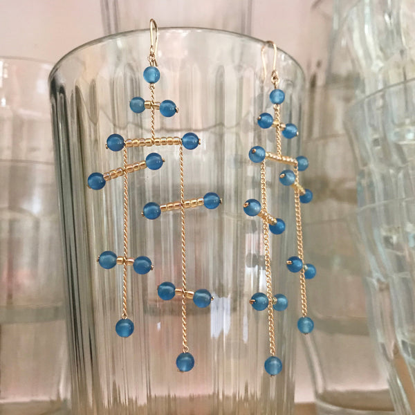 Blue Agate and 14k gold mobile earrings