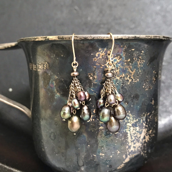 Peacock pearl Cluster earrings