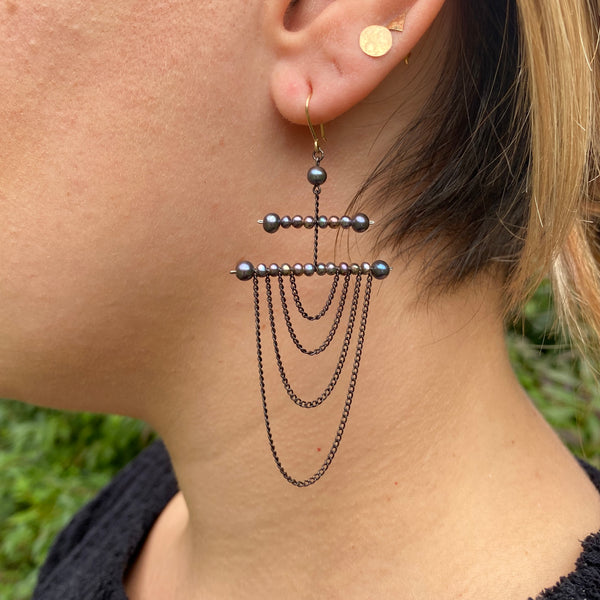 Oxidized silver chain earrings