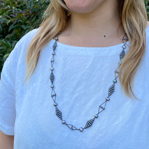 Hoard Necklace #1 in Blue/Gray Pearl and Oxidized Silver