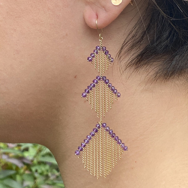 3 Tier Harlequin Earrings - Amethyst