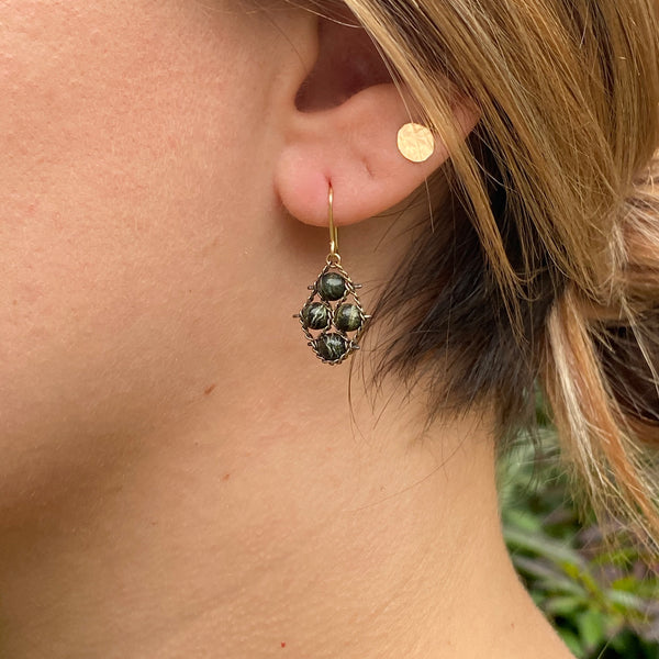 Green/gray jasper and gold earrings