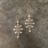 Large Champagne Pearl Kilim Earrings with 14k Gold