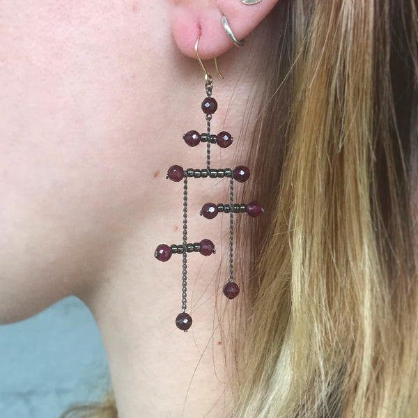 Garnet and oxidized sterling silver earrings