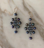 Blue/gray pearl Large Kilim earrings with silver and 14k gold