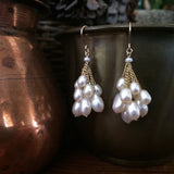 White Pearl Cluster earrings with 14k ear wires