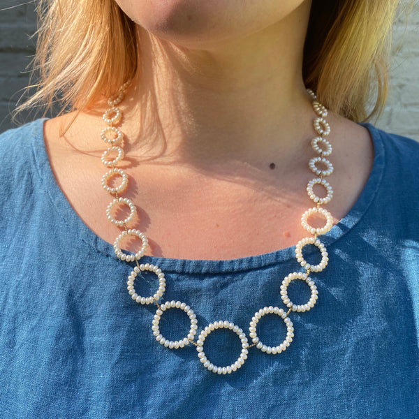 Long Twin Set Necklace in White Pearl