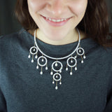 Model wearing white pearl Princess necklace