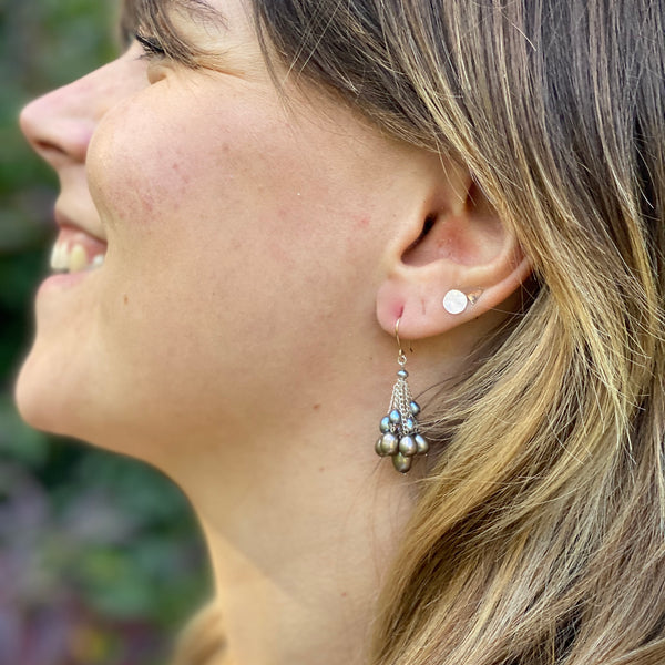 Cluster Earrings - Silver Pearl