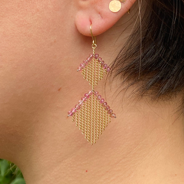 2 Tier Harlequin earrings in Pink Tourmaline