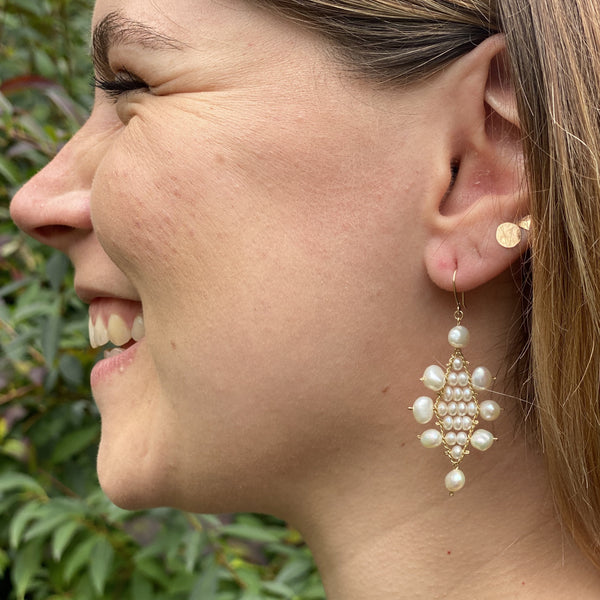 Large White Pearl Kilim Earrings