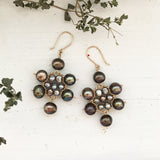 Beige and brown pearl small Kilim earrings