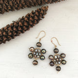 Small Kilim earrings in brown and beige pearls with 14k ear wires